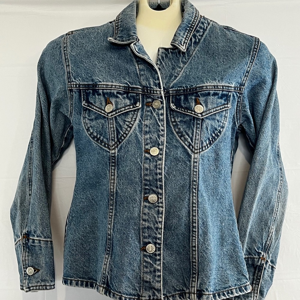 Moda International Womens Medium Wash Blue Denim Trucker Jacket Jean Coat